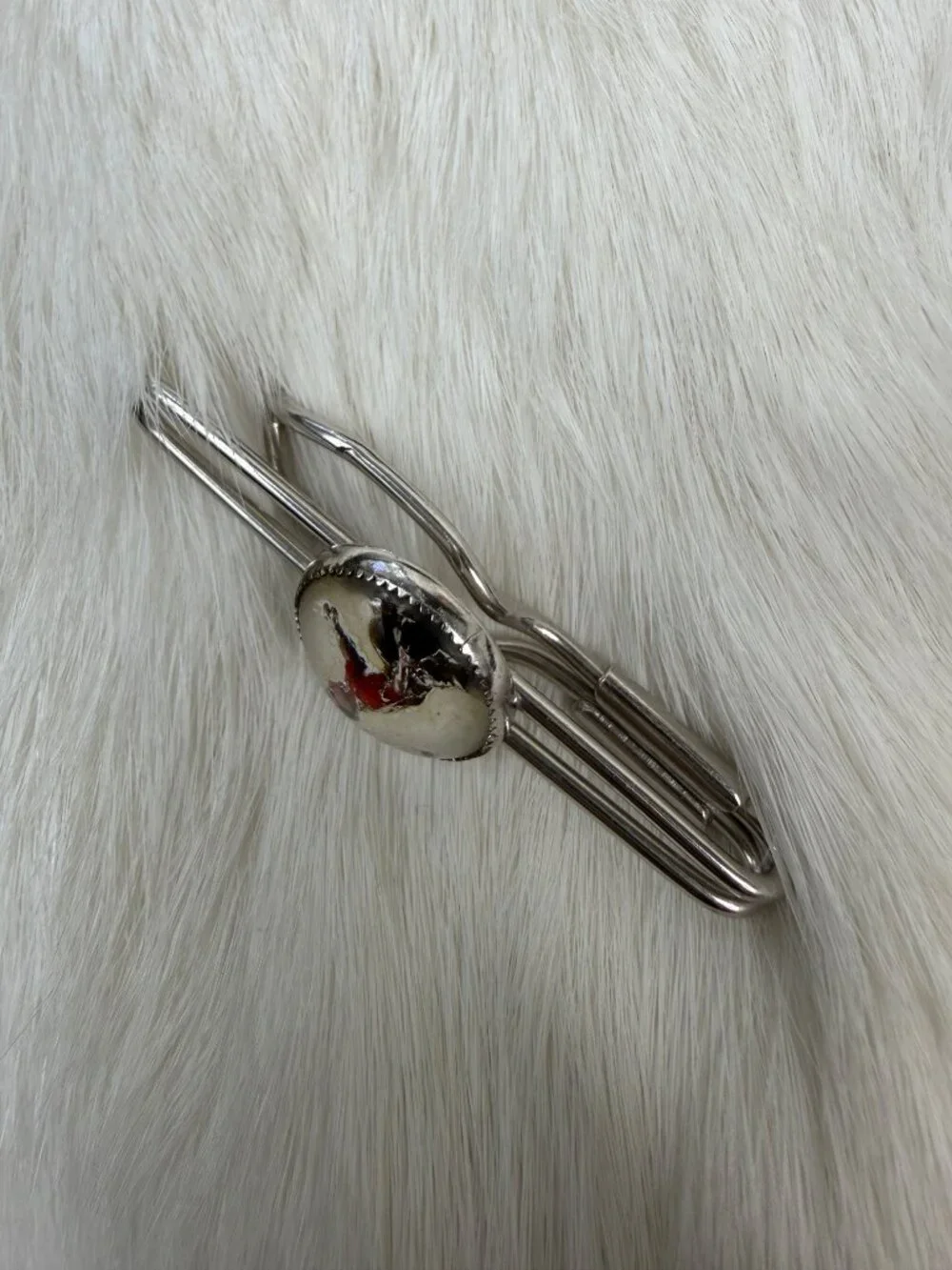 Vintage Reverse Painted Bowling Man Silver Tone Tie Bar .75